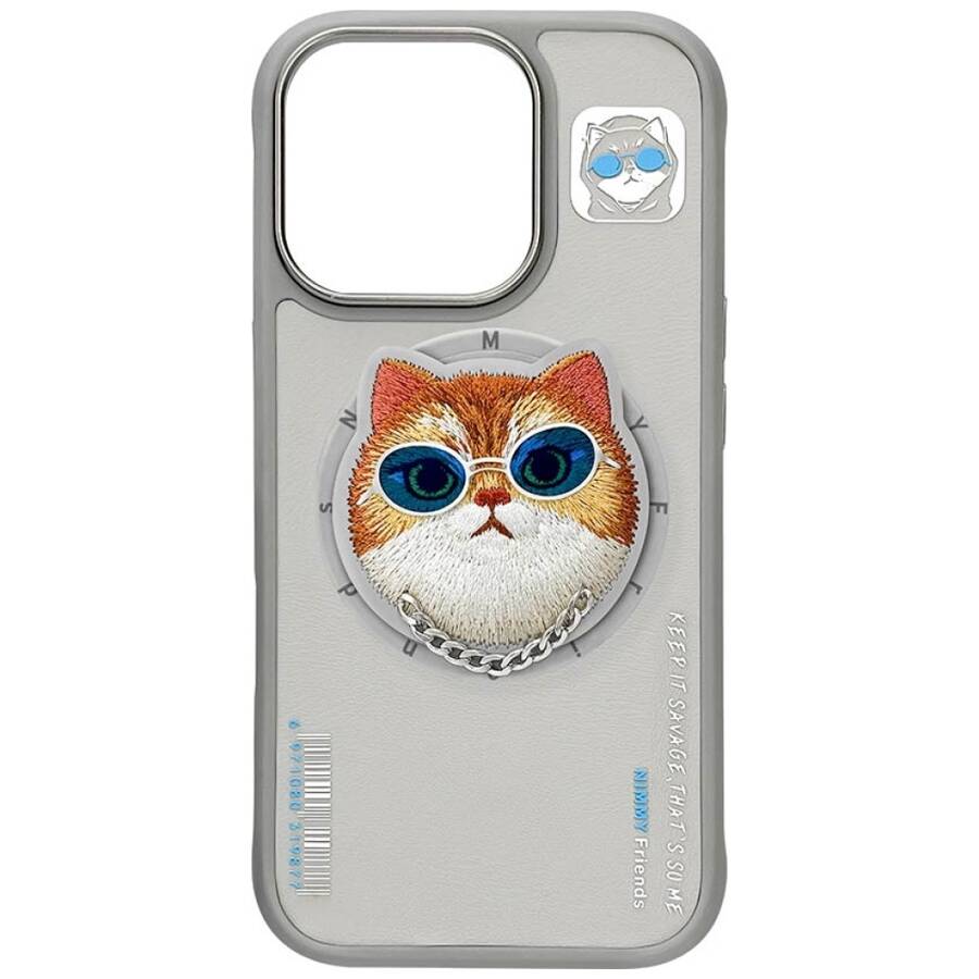 Etui Nimmy Glasses Cool Cat do iPhone 16  Pro szary