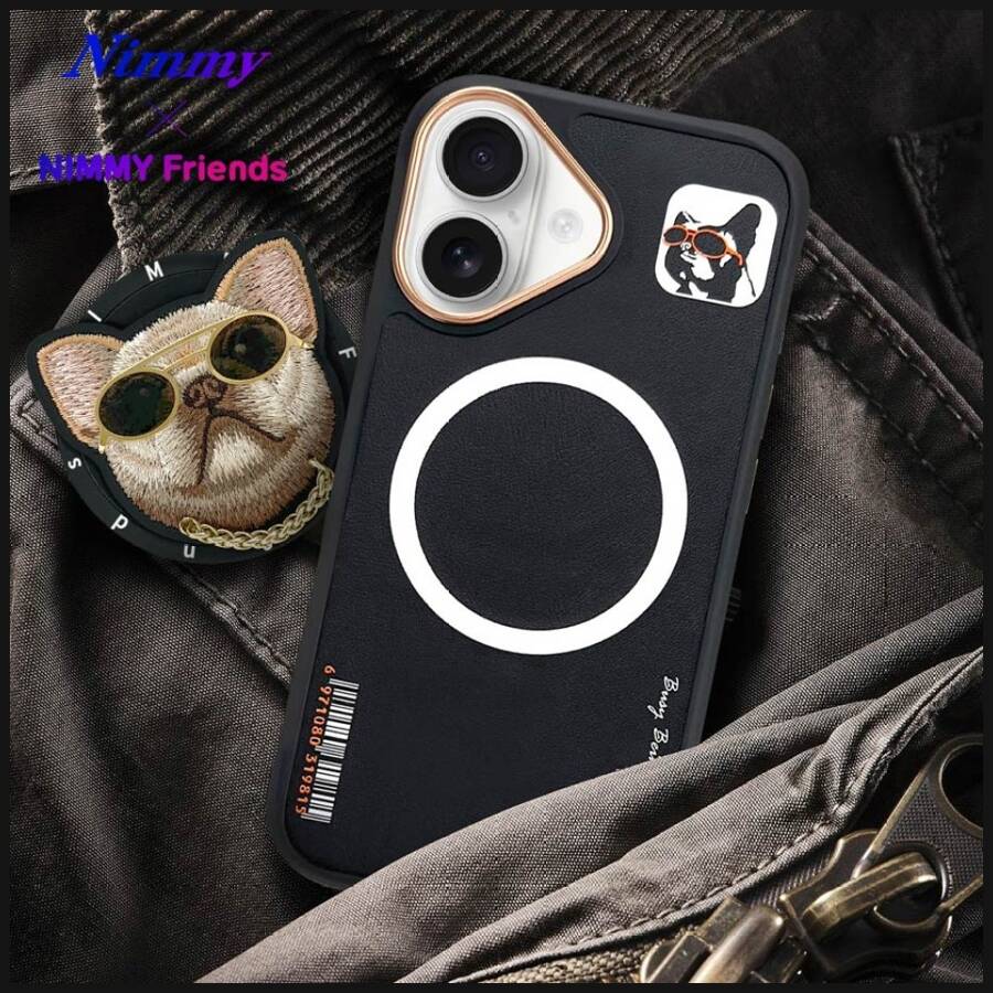 Etui Nimmy Glasses Cool Cat do iPhone 16  czarny