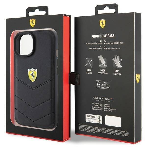 Ferrari FEHCP15SRDUK iPhone 15 / 14 / 13  6.1" czarny/black hardcase Quilted Metal Logo