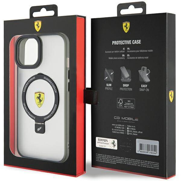 Ferrari FEHMP15SUSCAK iPhone 15 / 14 /  13 6.1" czarny/black hardcase Ring Stand 2023 Collection MagSafe