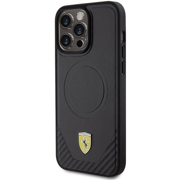 Ferrari FEHMP15XPTEK iPhone 15 Pro Max 6.7" czarny/black hardcase Carbon Metal Logo MagSafe