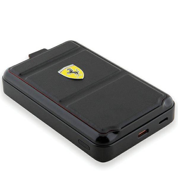 Ferrari Powerbank Bezprzewodowy 15W FEPB10MSPLEK 10000 mAh z funkcją standu czarny/black Metal Logo MagSafe