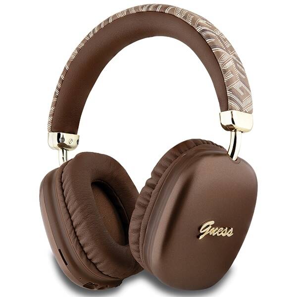 GUESS BLUETOOTH HEADPHONES GUBHK1GCTCSW BROWN/BROWN GCUBE METALLIC SCRIPT LOGO