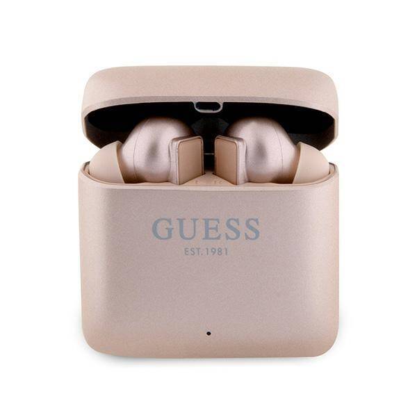 GUESS BLUETOOTH HEADPHONES GUTWSSU20ALEGP TWS + PINK GOLDEN/ROSE GOLD PRINTED LOGO