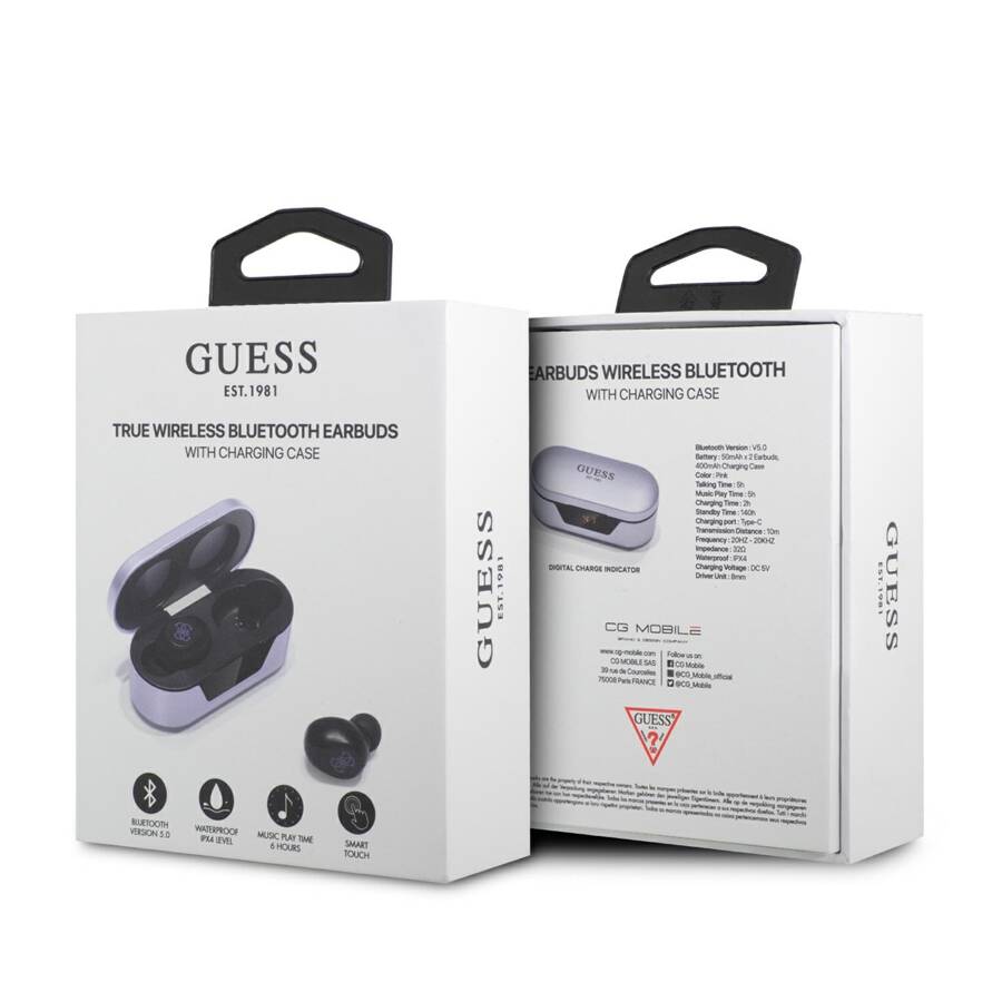 GUESS BLUETOOTH HEADPHONES GUTWST31EU TWS + PURPLE DOCKING STATION/PURPLE