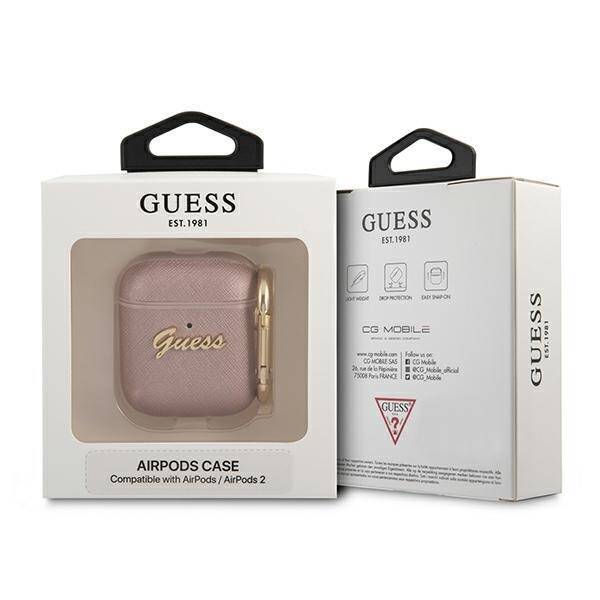 GUESS GUA2SASMP AIRPODS 1/2 COVER PINK/PINK SAFFIANO SCRIPT METAL COLLECTION