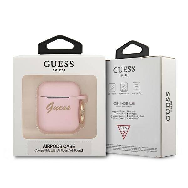 GUESS GUA2SSI AIRPODS 1/2 COVER PINK/PINK SILICONE VINTAGE SCRIPT