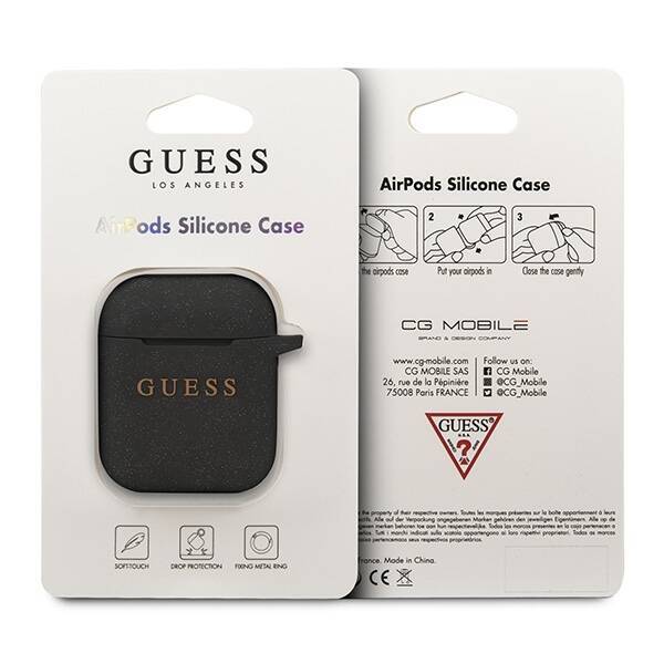 GUESS GUACSILGLBK AIRPODS 1/2 COVER BLACK/BLACK SILICONE GLITTER