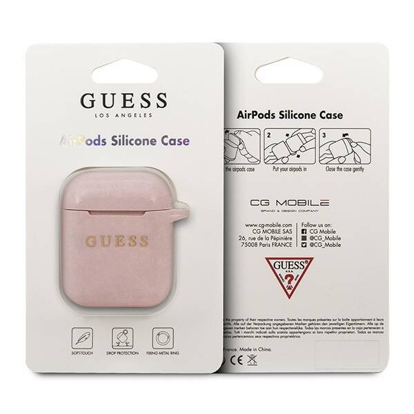 GUESS GUACSILGLLP AIRPODS 1/2 COVER LIGHT PINK/PINK SILICONE GLITTER