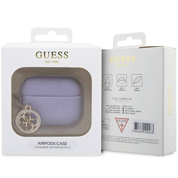 GUESS GUAP23DSLGHDU AIRPODS PRO 2 (2022/2023) COVER PURPUROWY/PURPLE 3D RUBBER 4G DIAMOND CHARM