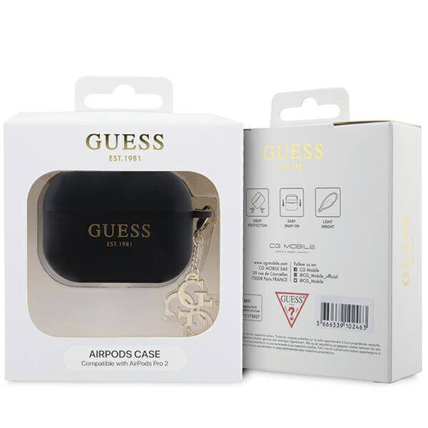 GUESS GUAP2LECG4K AIRPODS PRO 2 (2022/2023) COVER BLACK/BLACK LIQUID SILICONE GLITTER TRIANGLE CHARM