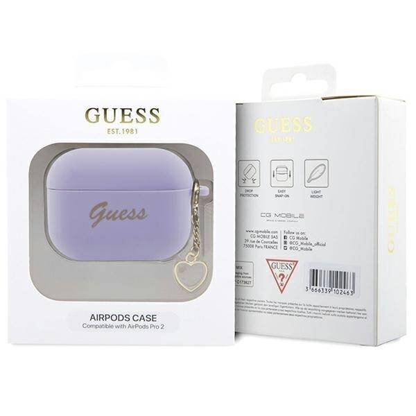 GUESS GUAP2LSCHSCHS AIRPODS PRO 2 (2022/2023) COVER PURPUROWY/PURPLE SILICONE CHARM HEART COLLECTION