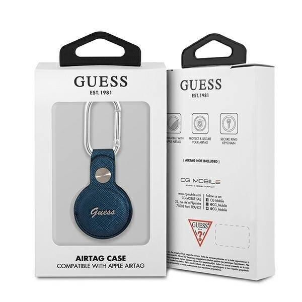 GUESS GUATPSASRSB AIRTAG CASE BLUE/BLUE SAFFIANO VINTAGE SCRIPT