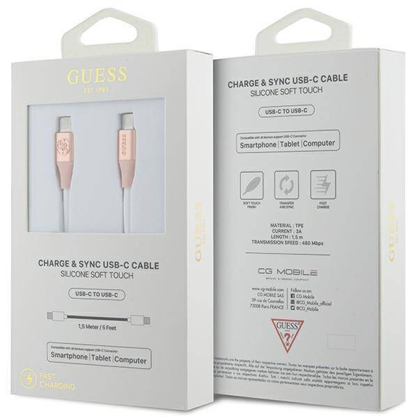 GUESS GUCCLALRGDP CABLE USB-C - USB-C 1.5M FAST CHARGING PINK/PINK EBOSSED LOGO