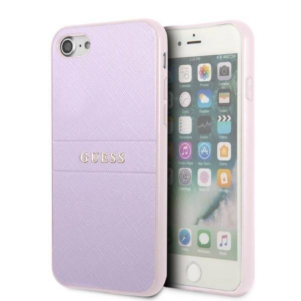 GUESS GUHCI8PSASBPU IPHONE 7/8 / SE 2020 / SE 2022 HARDCASE PURPLE / PURPLE SAFFIANO HOT STAMP & METAL LOGO