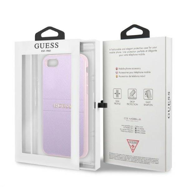 GUESS GUHCI8PSASBPU IPHONE 7/8 / SE 2020 / SE 2022 HARDCASE PURPLE / PURPLE SAFFIANO HOT STAMP & METAL LOGO