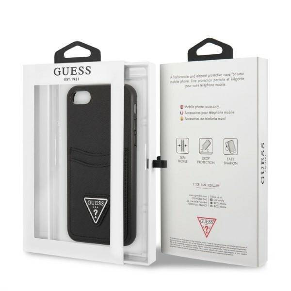 GUESS GUHCI8SATPK IPHONE 7/8 SE 2020/SE 2022 HARDCASE CZARNY/BLACK HARDCASE SAFFIANO TRIANGLE LOGO CARDSLOT