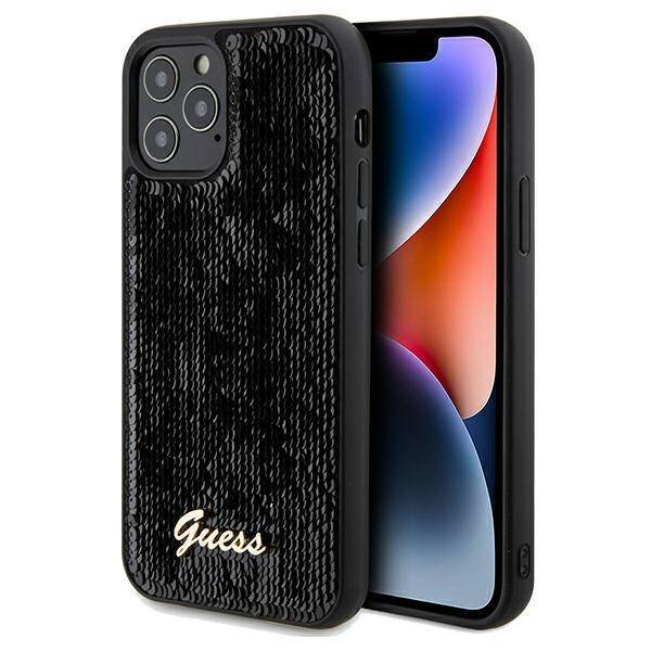 GUESS GUHCP12MPSFDGSK IPHONE 12/12 PRO 6.1 "BLACK/BLACK HARDCASE SEQUIN SCRIPT METAL