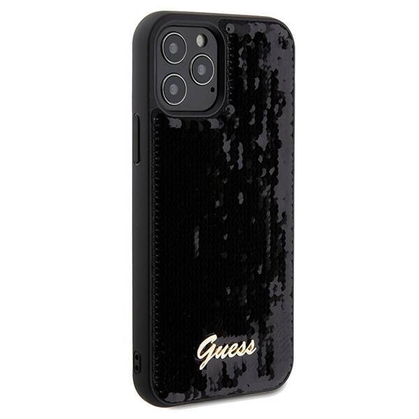 GUESS GUHCP12MPSFDGSK IPHONE 12/12 PRO 6.1 "BLACK/BLACK HARDCASE SEQUIN SCRIPT METAL