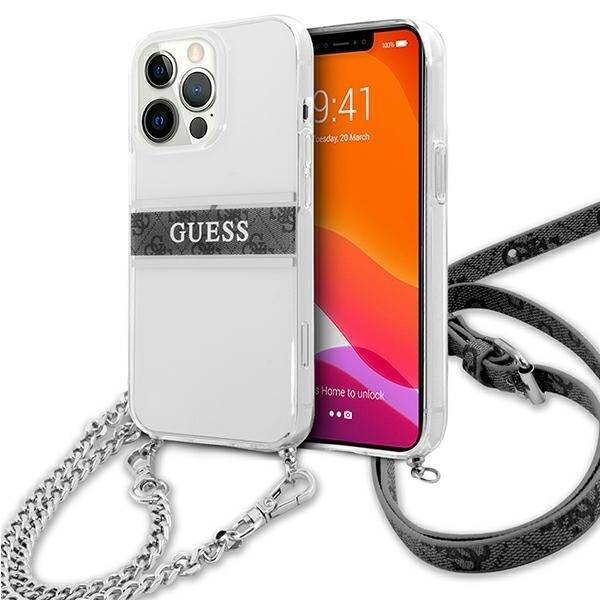 GUESS GUHCP13LKC4GBSI IPHONE 13 PRO / 13 6.1 "BANNER HARDCASE 4G GRAY STAP SILVER CHAIN
