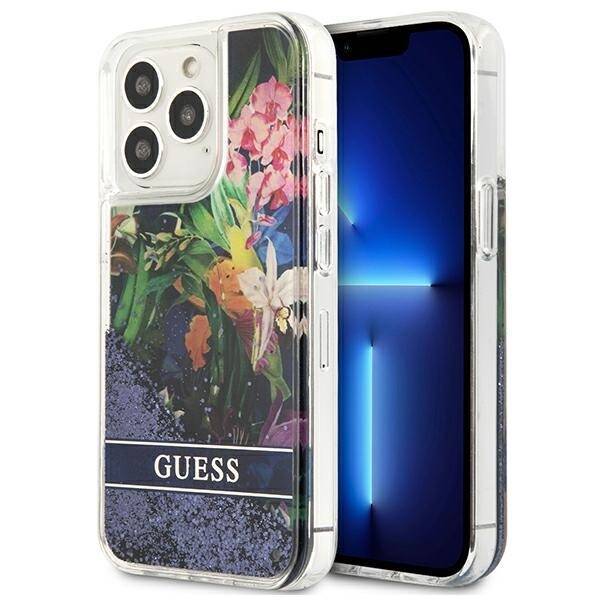 GUESS GUHCP13LLFLSB IPHONE 13 PRO / 13 6.1 "BLUE / BLUE HARDCASE FLOWER LIQUID GLITTER