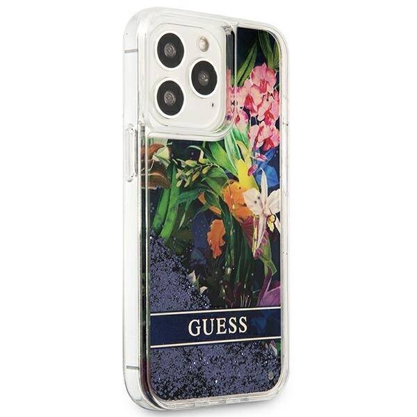 GUESS GUHCP13LLFLSB IPHONE 13 PRO / 13 6.1 "BLUE / BLUE HARDCASE FLOWER LIQUID GLITTER