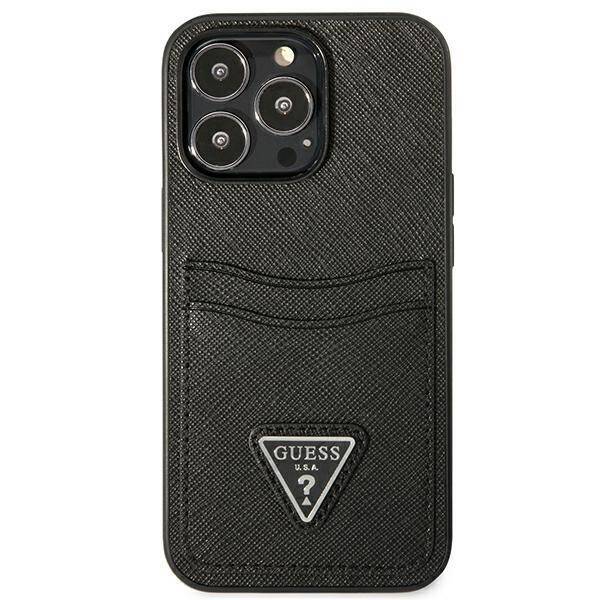 GUESS GUHCP13LSATPK IPHONE 13 PRO / 13 6.1 "BLACK / BLACK HARDCASE SAFFIANOTRIANGLE CARDSLOT LOGO