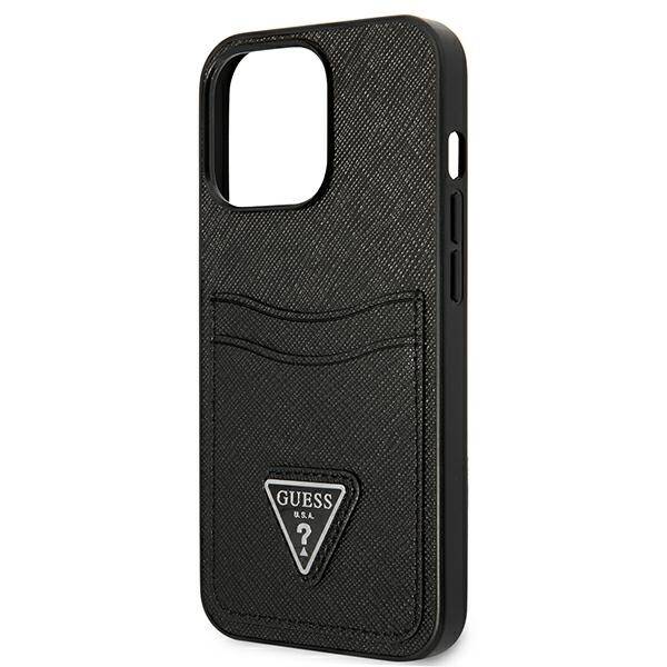 GUESS GUHCP13LSATPK IPHONE 13 PRO / 13 6.1 "BLACK / BLACK HARDCASE SAFFIANOTRIANGLE CARDSLOT LOGO