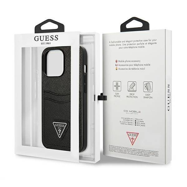 GUESS GUHCP13LSATPK IPHONE 13 PRO / 13 6.1 "BLACK / BLACK HARDCASE SAFFIANOTRIANGLE CARDSLOT LOGO