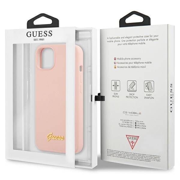 GUESS GUHCP13MLSLMGGLP IPHONE 13/14/15 6.1 "LIGHT PINK / LIGHT PINK HARDCASE SILICONE SCRIPT GOLD LOGO