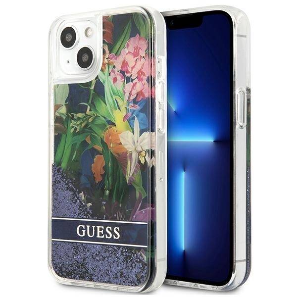 GUESS GUHCP13SLFLSB IPHONE 13 MINI 5.4 "BLUE/BLUE HARDCASE FLOWER LIQUID GLITTER