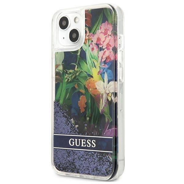 GUESS GUHCP13SLFLSB IPHONE 13 MINI 5.4 "BLUE/BLUE HARDCASE FLOWER LIQUID GLITTER