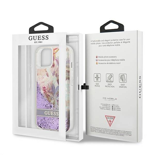 GUESS GUHCP13SLFLSU IPHONE 13 MINI 5.4 "PURPLE/PURPLE HARDCASE FLOWER LIQUID GLITTER