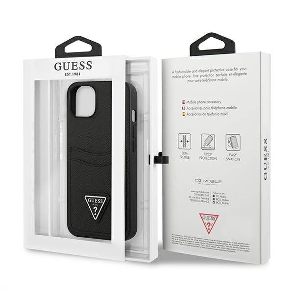 GUESS GUHCP13SPSATPK IPHONE 13 MINI 5.4 "BLACK/BLACK HARDCASE SAFFIANOTRIANGLE CARDSLOT LOGO