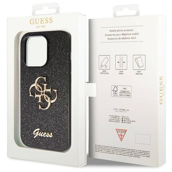 GUESS GUHCP14LHG4SGK IPHONE 14 PRO 6.1 "BLACK/BLACK HARDCASE GLITTER SCRIPT BIG 4G