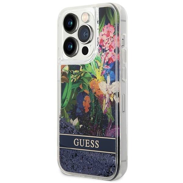 GUESS GUHCP14LLFLSB IPHONE 14 PRO 6.1 "BLUE/BLUE HARDCASE FLOWER LIQUID GLITTER