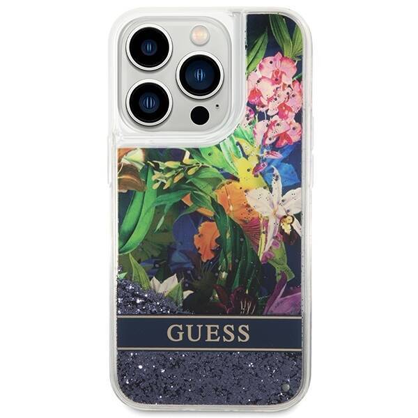 GUESS GUHCP14LLFLSB IPHONE 14 PRO 6.1 "BLUE/BLUE HARDCASE FLOWER LIQUID GLITTER