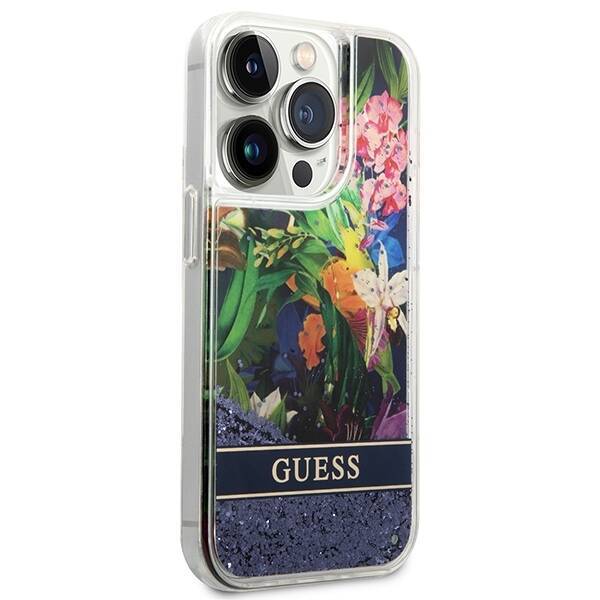 GUESS GUHCP14LLFLSB IPHONE 14 PRO 6.1 "BLUE/BLUE HARDCASE FLOWER LIQUID GLITTER