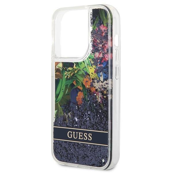 GUESS GUHCP14LLFLSB IPHONE 14 PRO 6.1 "BLUE/BLUE HARDCASE FLOWER LIQUID GLITTER