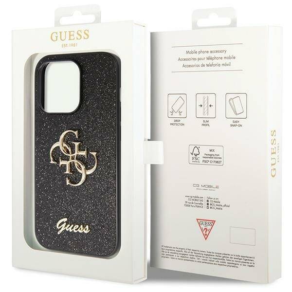 GUESS GUHCP14XHG4SGK IPHONE 14 PRO MAX 6.7 "BLACK/BLACK HARDCASE GLITTER SCRIPT BIG 4G