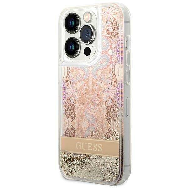 GUESS GUHCP14XLFLSD IPHONE 14 PRO MAX 6.7 "ZLOTY/GOLD HARDCASE PAISLEY LIQUID GLITTER