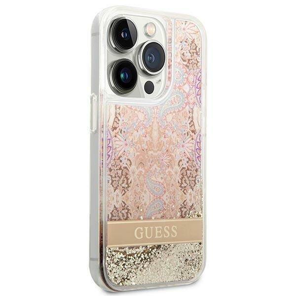 GUESS GUHCP14XLFLSD IPHONE 14 PRO MAX 6.7 "ZLOTY/GOLD HARDCASE PAISLEY LIQUID GLITTER