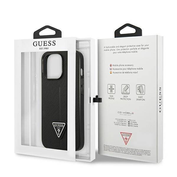 GUESS GUHCP14XPSATLK IPHONE 14 PRO MAX 6.7 "BLACK/BLACK HARDCASE SAFFIANOTRIANGLE LOGO