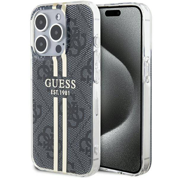 GUESS GUHCP15LH4SGK IPHONE 15 PRO 6.1 "BLACK/BLACK HARDCASE IML 4G GOLD STRIPE