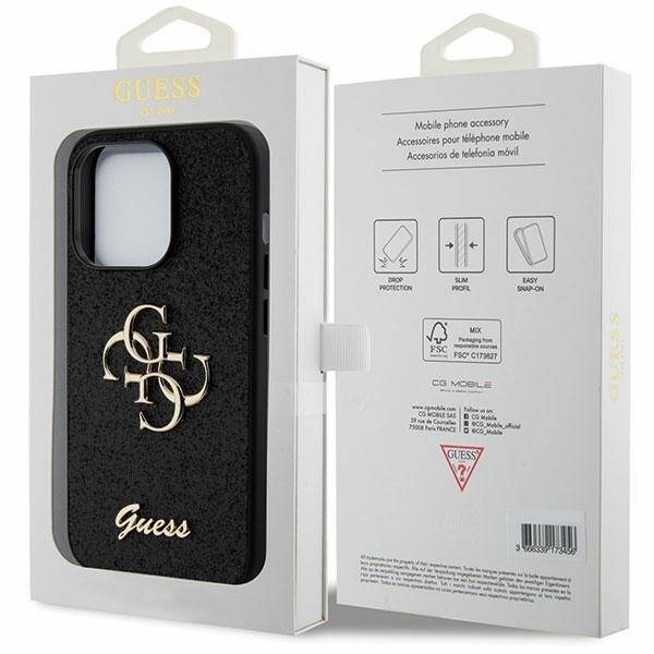 GUESS GUHCP15LHG4SGK IPHONE 15 PRO 6.1 "BLACK/BLACK HARDCASE GLITTER SCRIPT BIG 4G