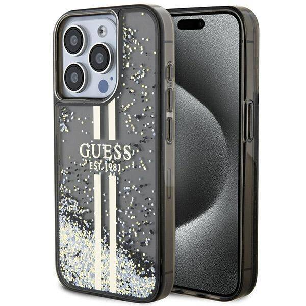 GUESS GUHCP15LLFCSEGK IPHONE 15 PRO 6.1 "BLACK/BLACK HARDCASE LIQUID GLITTER GOLD STRIPES