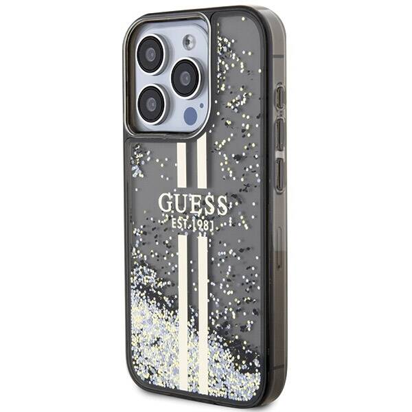 GUESS GUHCP15LLFCSEGK IPHONE 15 PRO 6.1 "BLACK/BLACK HARDCASE LIQUID GLITTER GOLD STRIPES