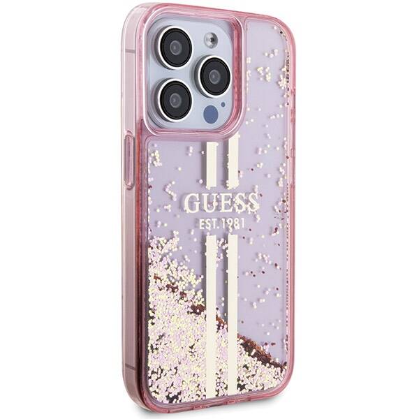 GUESS GUHCP15LLFCSEGP IPHONE 15 PRO 6.1 "PINK/PINK HARDCASE LIQUID GLITTER GOLD STRIPES