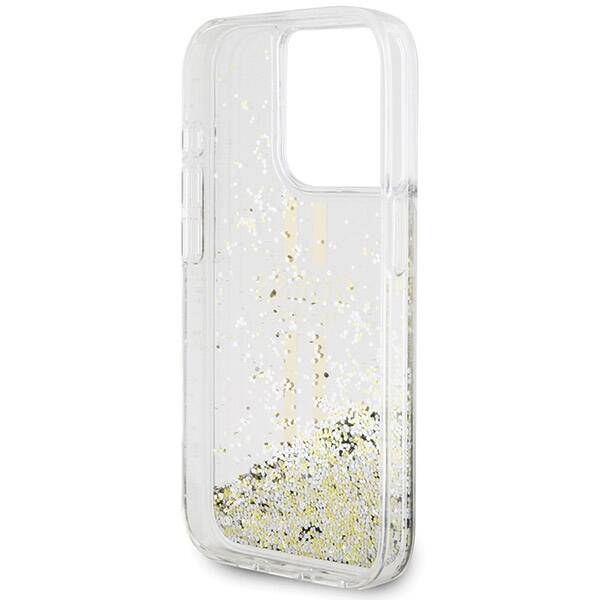 GUESS GUHCP15LLFCSEGT IPHONE 15 PRO 6.1 "TRANSPARENT HARDCASE LIQUID GLITTER GOLD STRIPES