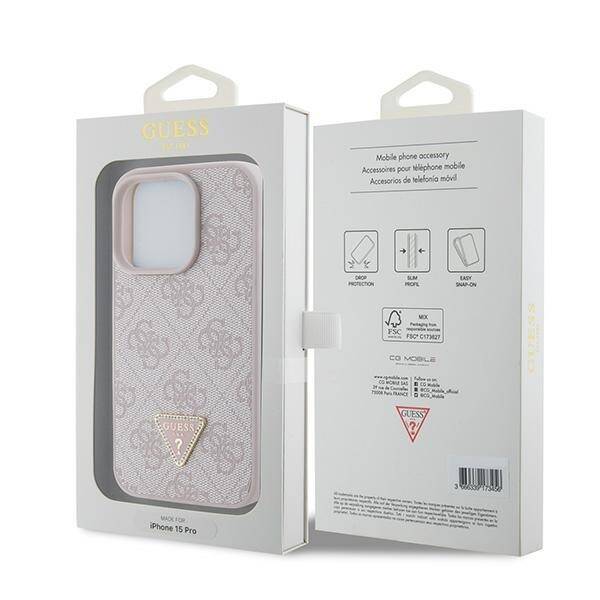 GUESS GUHCP15LP4TDPP IPHONE 15 PRO 6.1 "PINK/PINK HARDCASE LEATHER 4G TRIANGLE STRASS